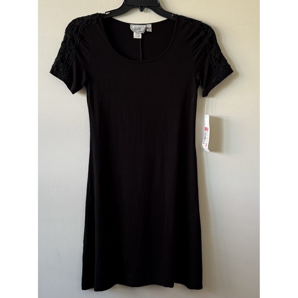 NWT Jody California Women's Black Short Decorative Sleeve Sz Medium Dress